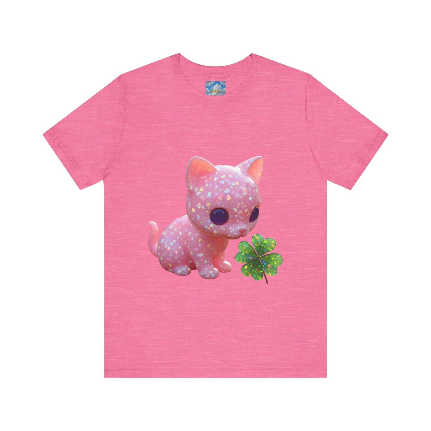 Cute Pink Kitty with Four-Leaf Clover T-Shirt — Kawaii Cat Tee