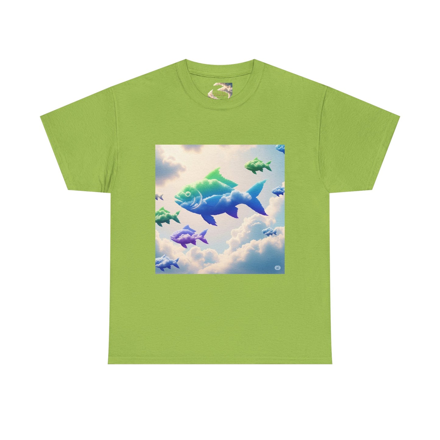 Colorful Fish Clouds Unisex Heavy Cotton Tee, Casual Shirt, Summer Apparel, Gift for Ocean Lovers, Trendy Fishing T-Shirt