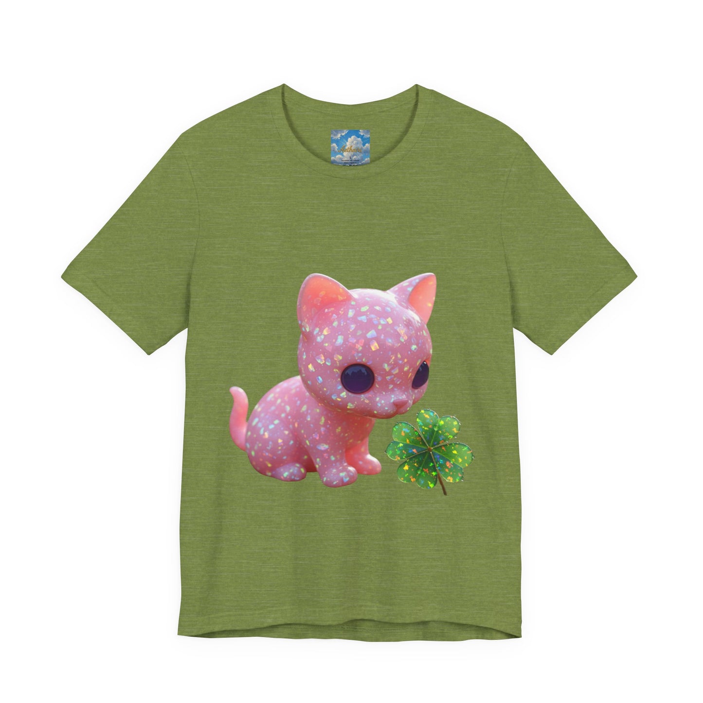 Cute Pink Kitty with Four-Leaf Clover T-Shirt — Kawaii Cat Tee