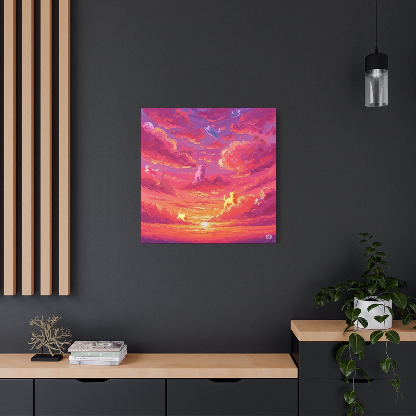 Dreamy Pet Canvas Print, Pink Sunset Sky Art, Dog and Cat Lovers Wall Decor, Perfect Gift for Animal Lovers, Home Decoration