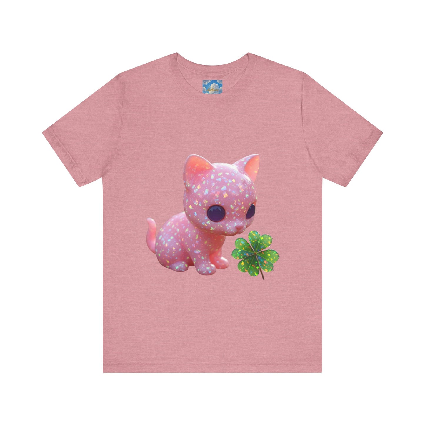 Cute Pink Kitty with Four-Leaf Clover T-Shirt — Kawaii Cat Tee