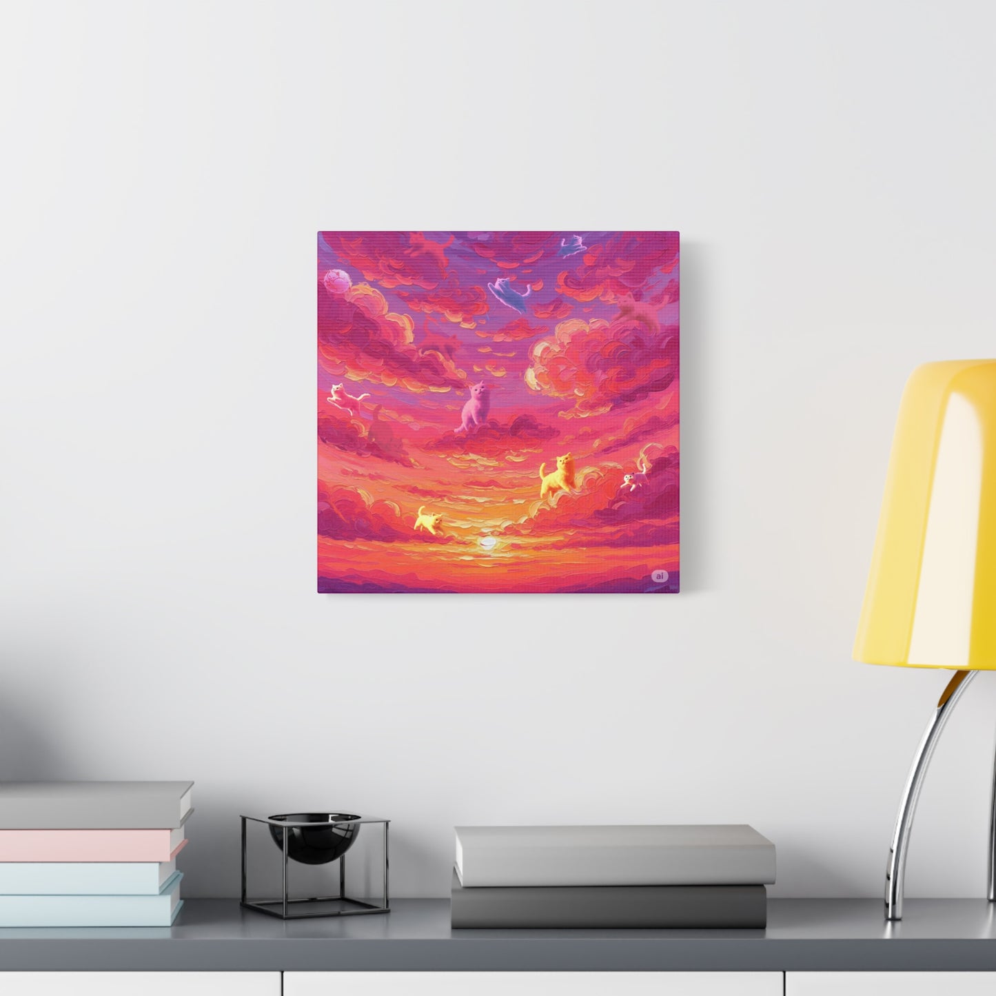 Dreamy Pet Canvas Print, Pink Sunset Sky Art, Dog and Cat Lovers Wall Decor, Perfect Gift for Animal Lovers, Home Decoration