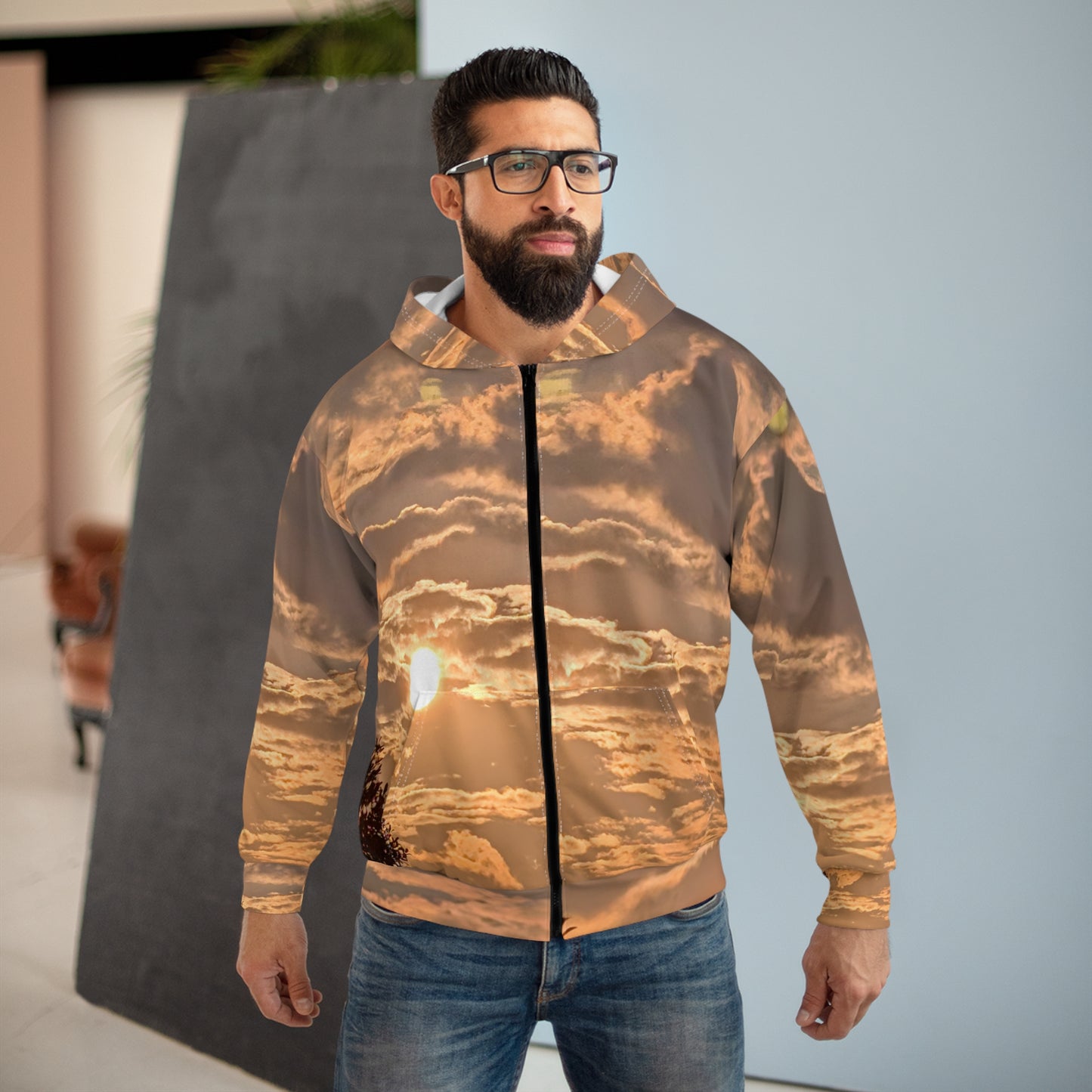 Honey Golden Sunset in the Clouds Zip Hoodie —  Cozy Sunset Hoodie