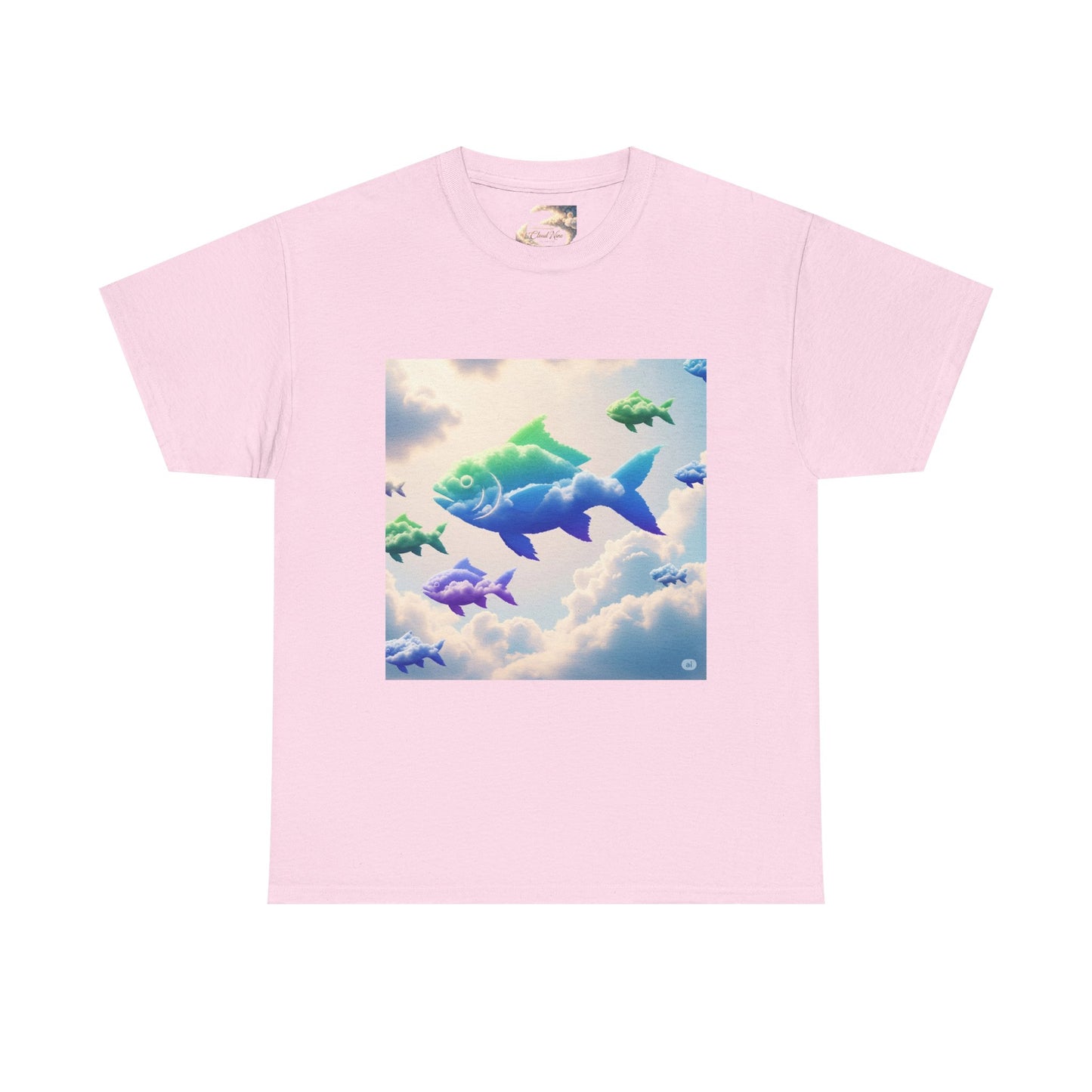 Colorful Fish Clouds Unisex Heavy Cotton Tee, Casual Shirt, Summer Apparel, Gift for Ocean Lovers, Trendy Fishing T-Shirt