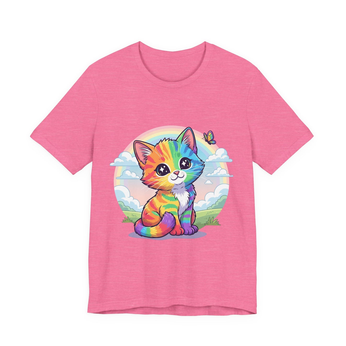 Rainbow Cat Short Sleeve Tee - Fun, Playful, Vibrant, Perfect Gift for Cat Lovers, Birthday Party, Casual Wear, Summer Style