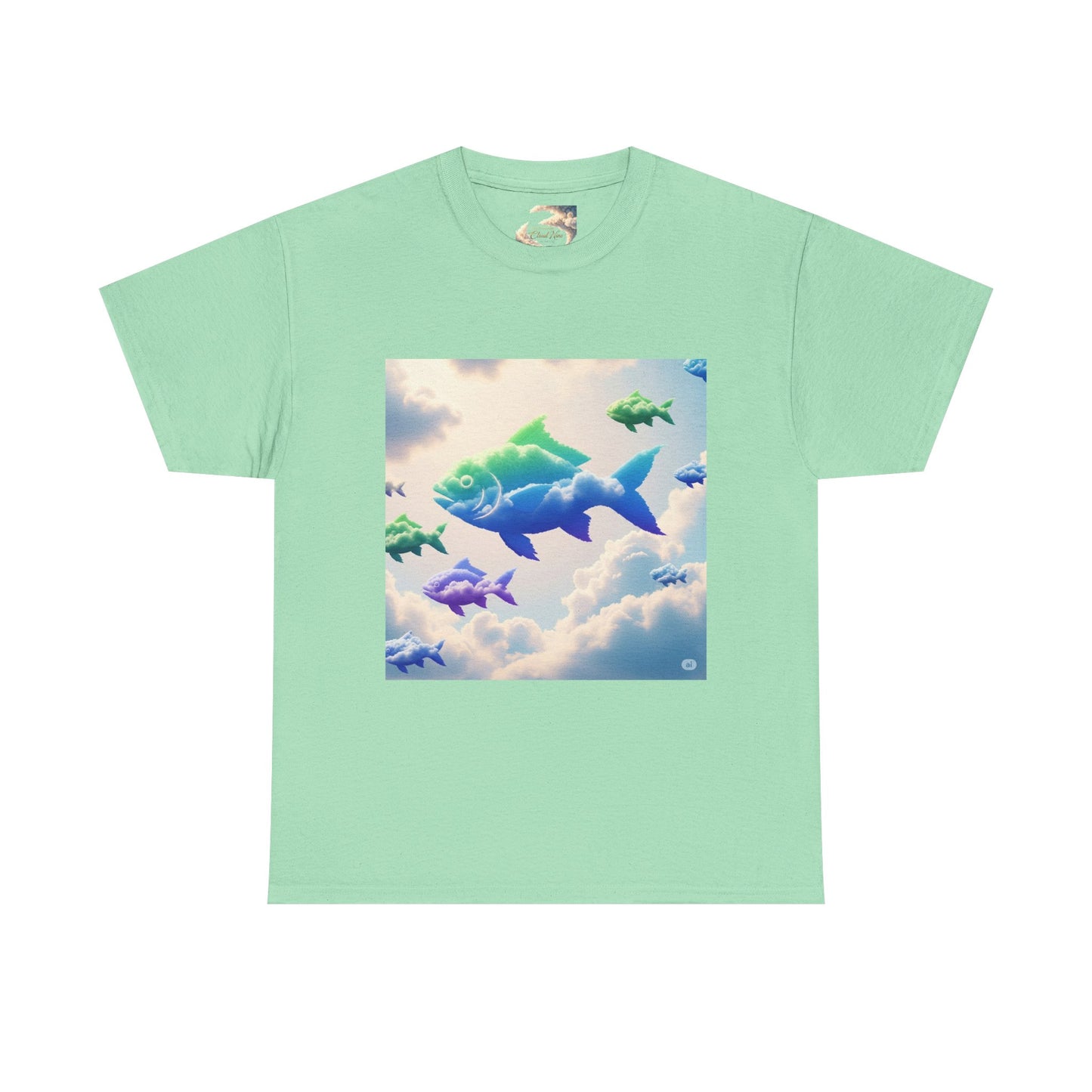 Colorful Fish Clouds Unisex Heavy Cotton Tee, Casual Shirt, Summer Apparel, Gift for Ocean Lovers, Trendy Fishing T-Shirt