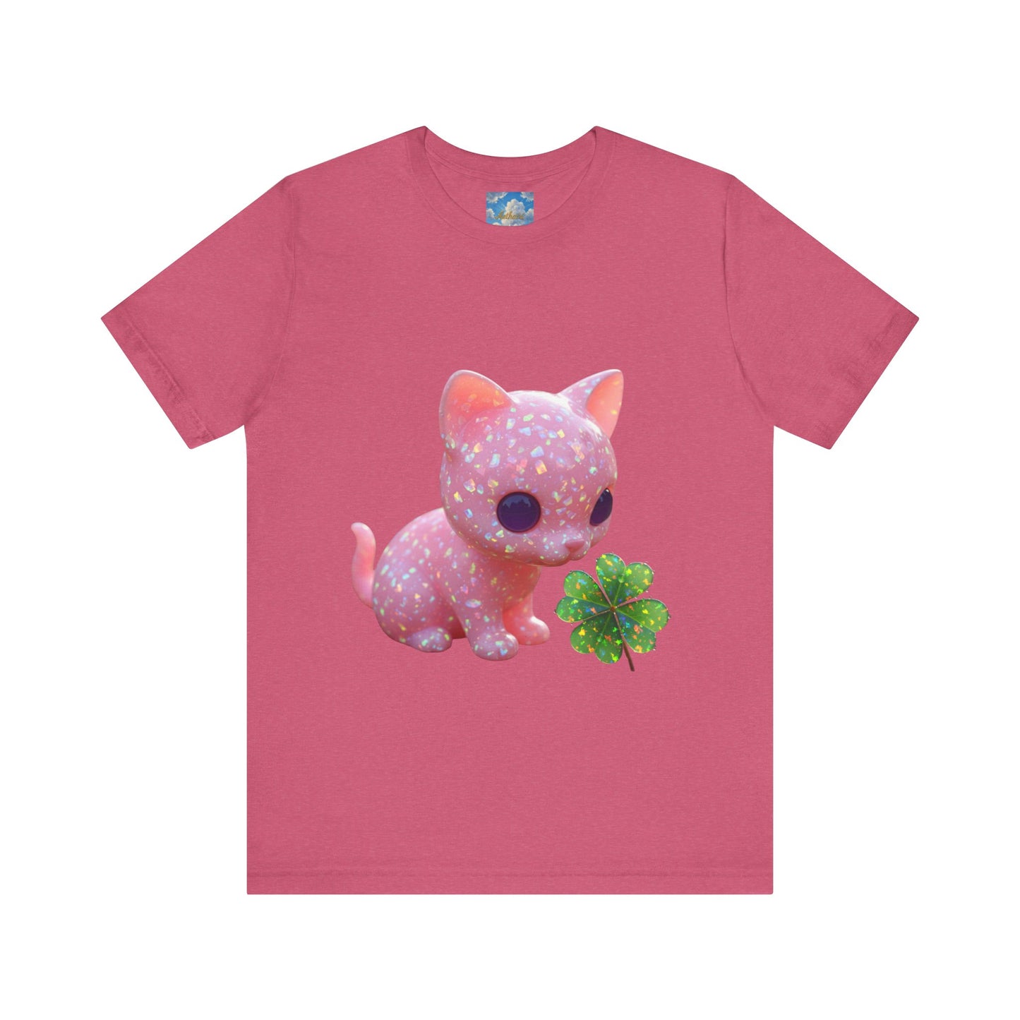 Cute Pink Kitty with Four-Leaf Clover T-Shirt — Kawaii Cat Tee