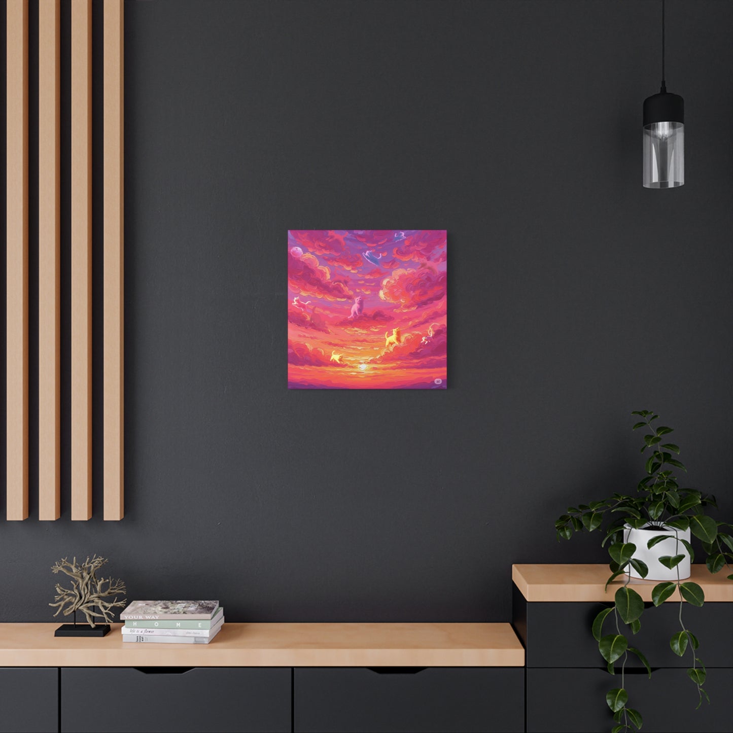 Dreamy Pet Canvas Print, Pink Sunset Sky Art, Dog and Cat Lovers Wall Decor, Perfect Gift for Animal Lovers, Home Decoration
